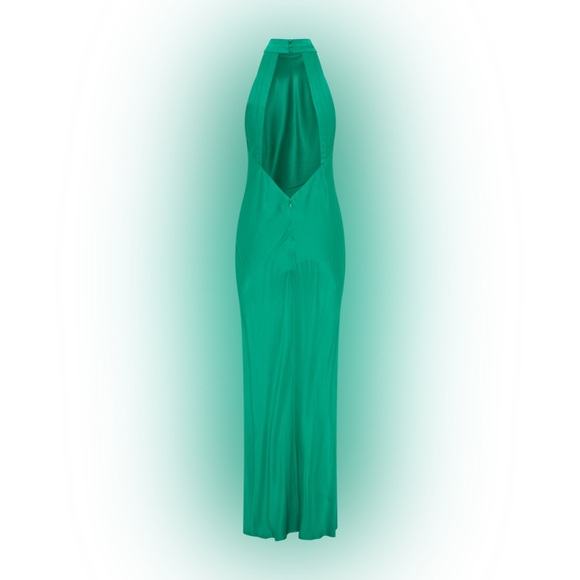 Meshki Claire Green Satin Drape Back Maxi Dress with Split - Picture 11 of 11